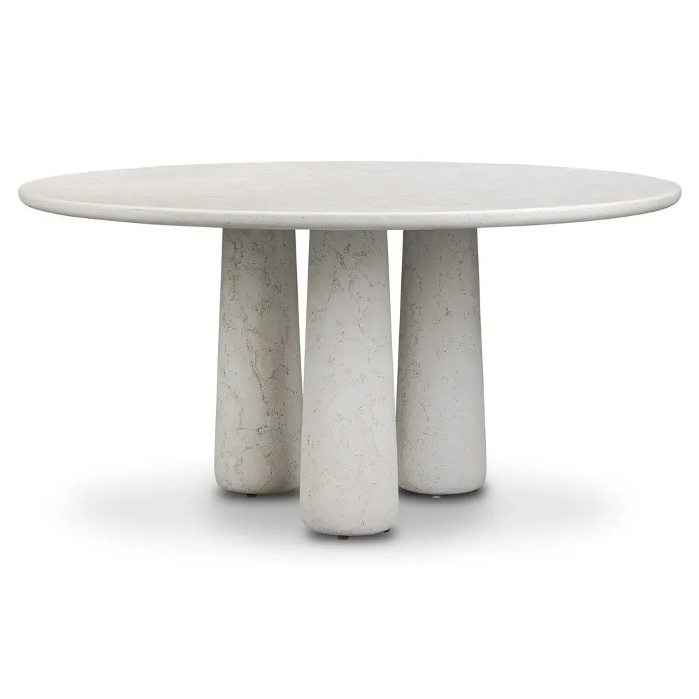 Aurore Round Dining Table - Aged White, Concrete