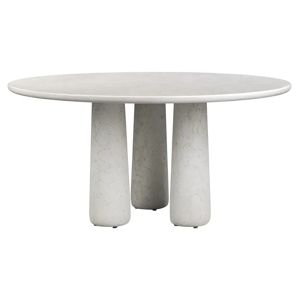 Aurore Round Dining Table - Aged White, Concrete