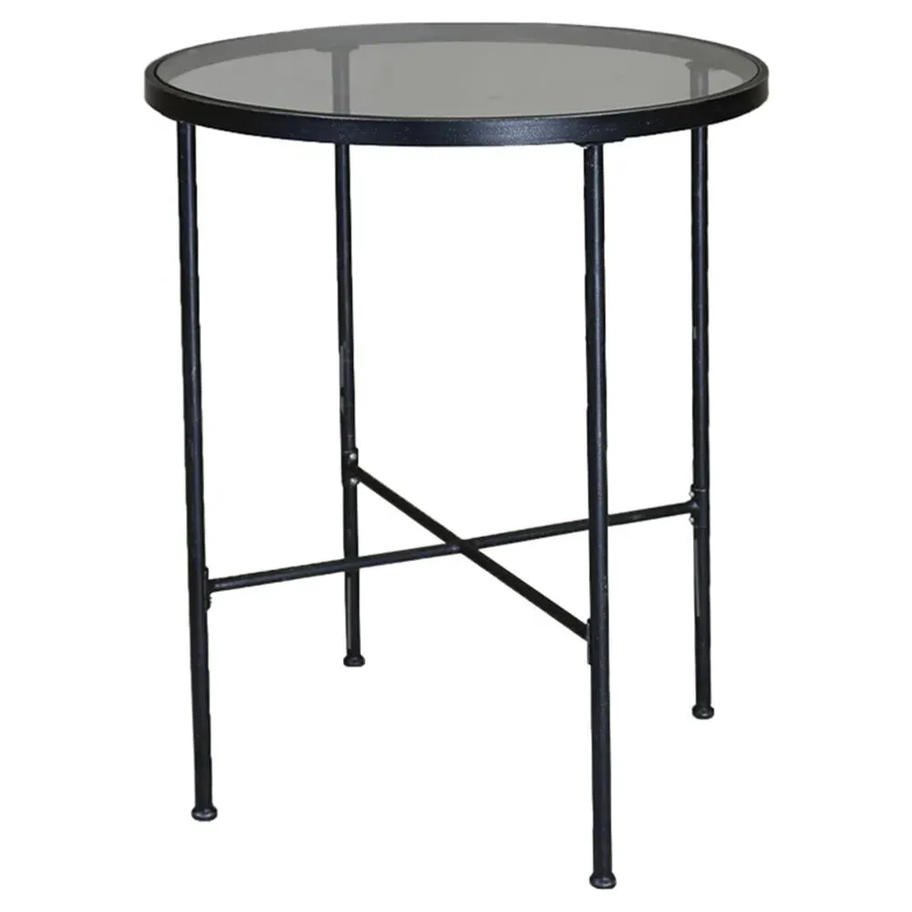 Aurore Round Glass Top Outdoor Bar Table - Black, Metal