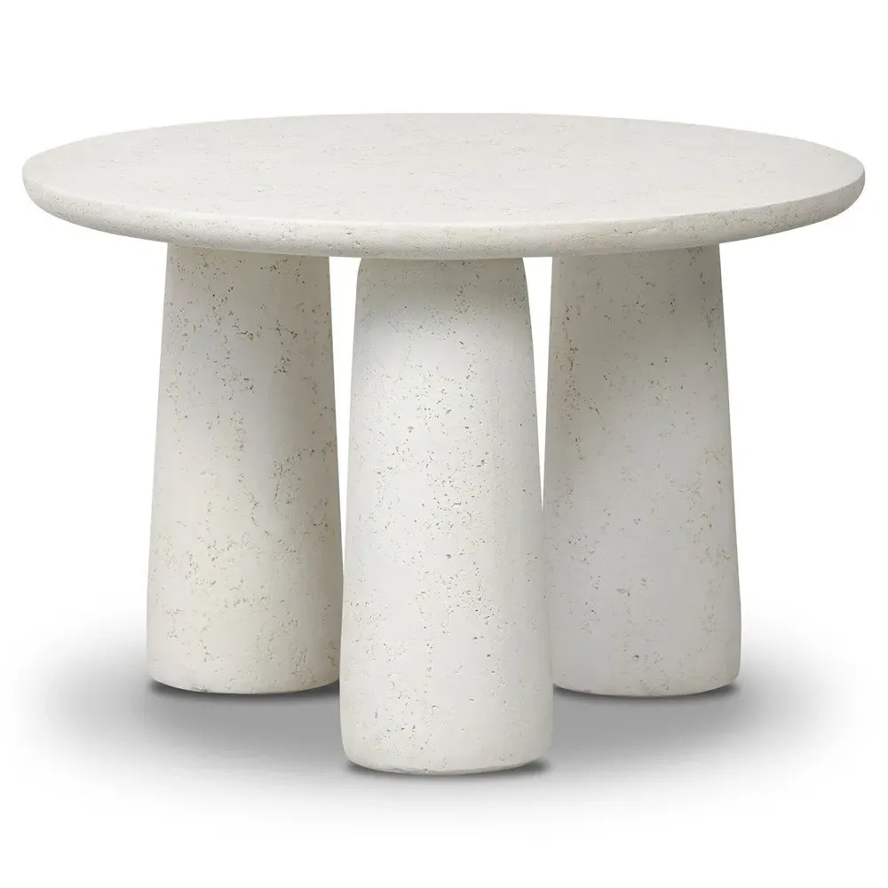Aurore Round Nesting Coffee Table - Aged White, Concrete