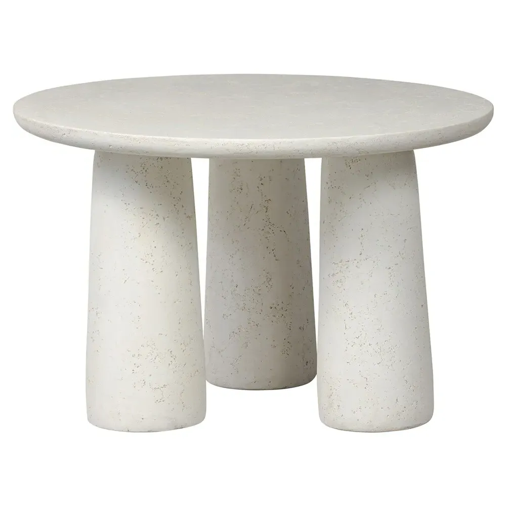 Aurore Round Nesting Coffee Table - Aged White, Concrete