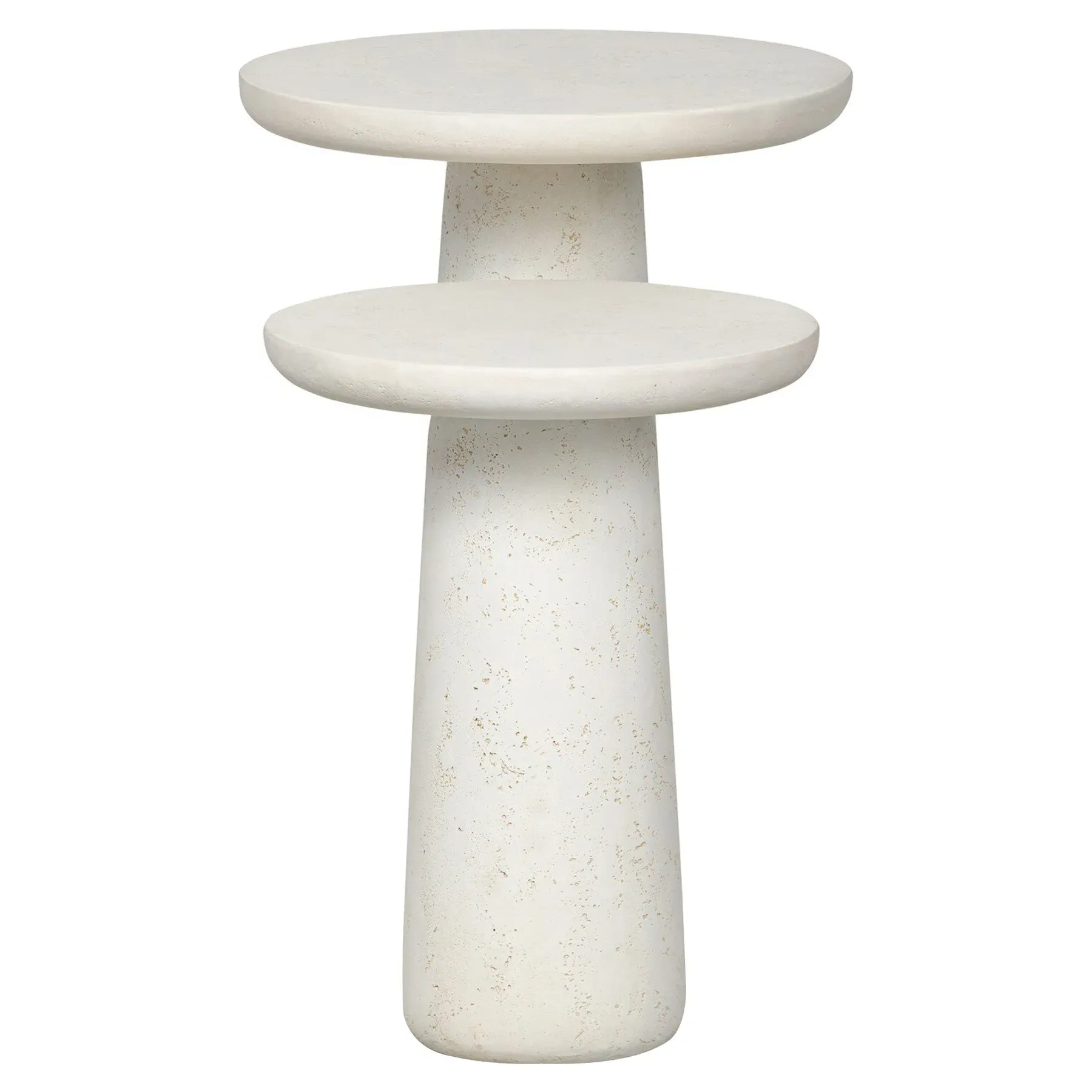 Aurore Round Nesting End Tables - Aged White, Concrete
