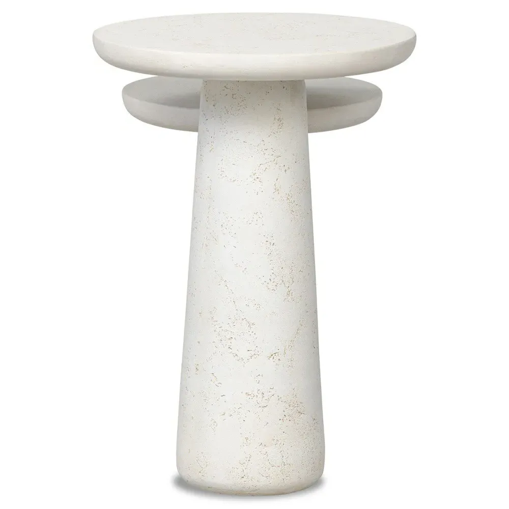 Aurore Round Nesting End Tables - Aged White, Concrete