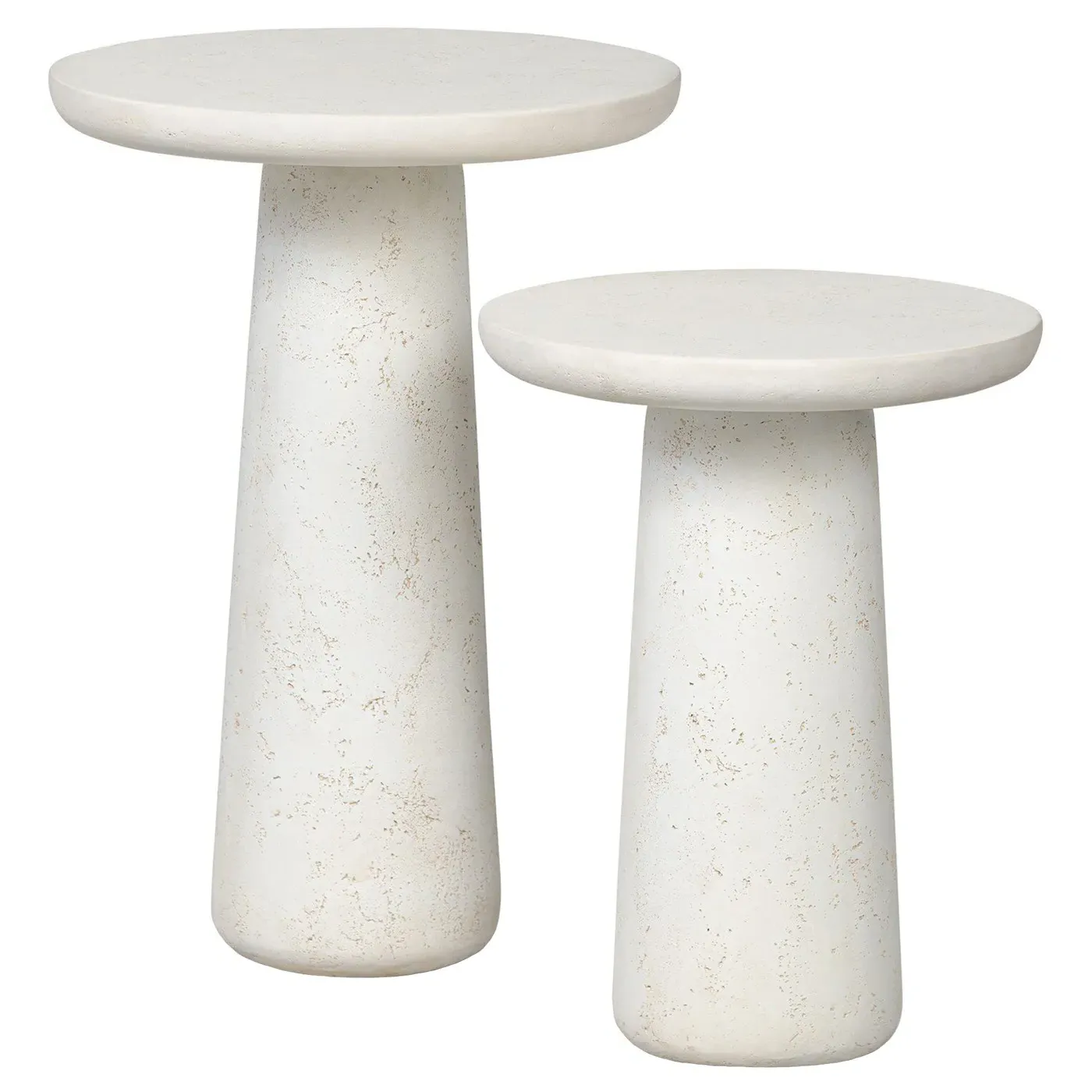 Aurore Round Nesting End Tables - Aged White, Concrete