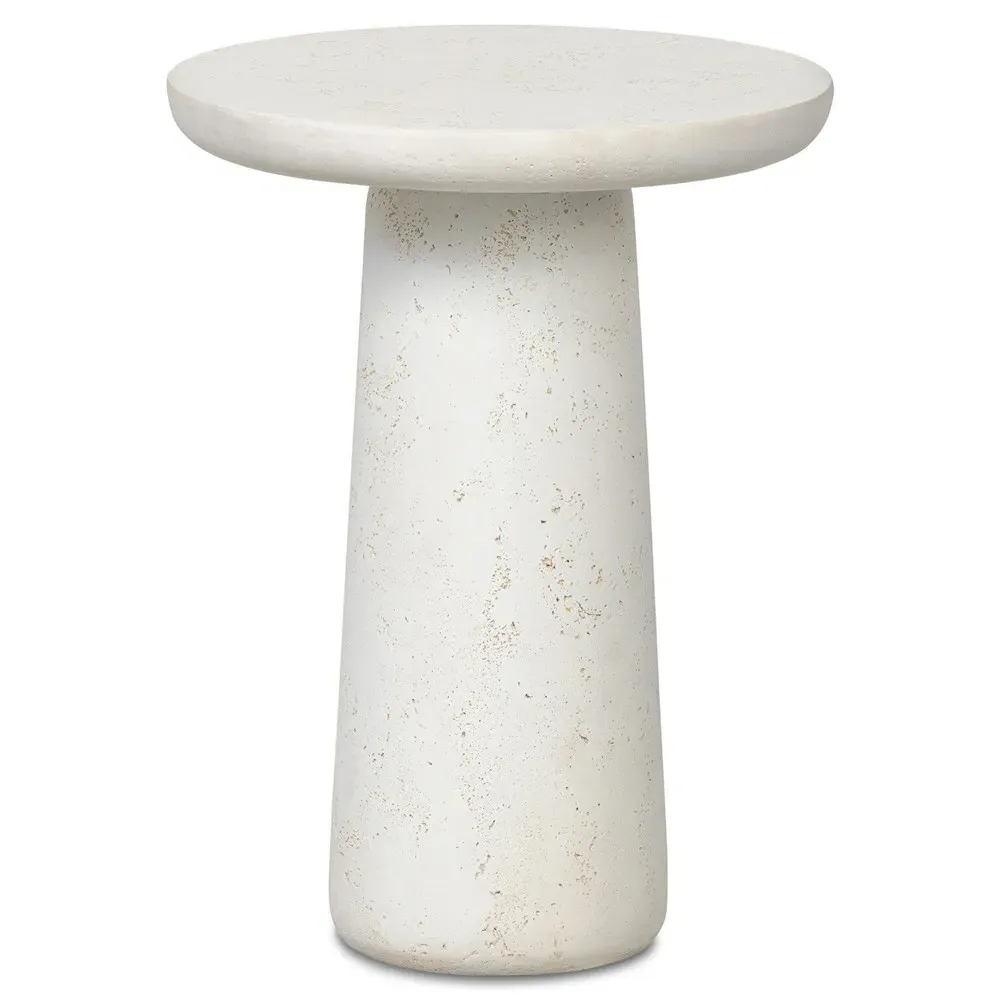 Aurore Round Pedestal End Table - Aged White, Concrete