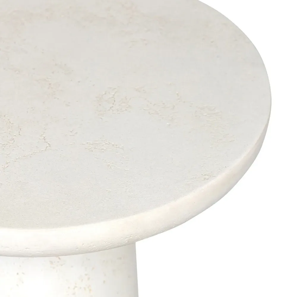 Aurore Round Pedestal End Table - Aged White, Concrete