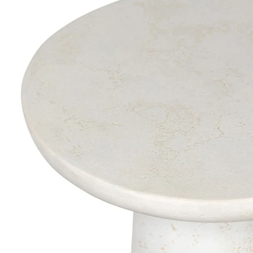 Aurore Round Pedestal End Table - Aged White, Concrete
