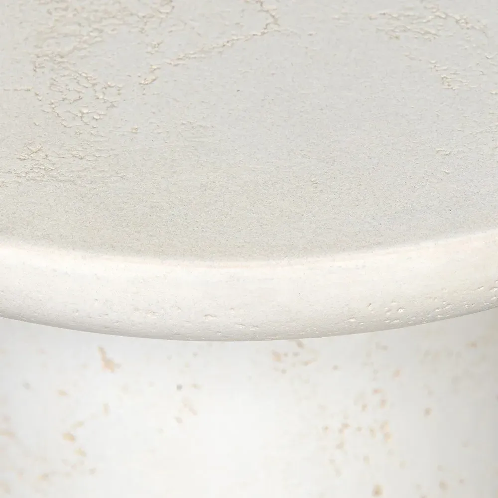 Aurore Round Pedestal End Table - Aged White, Concrete
