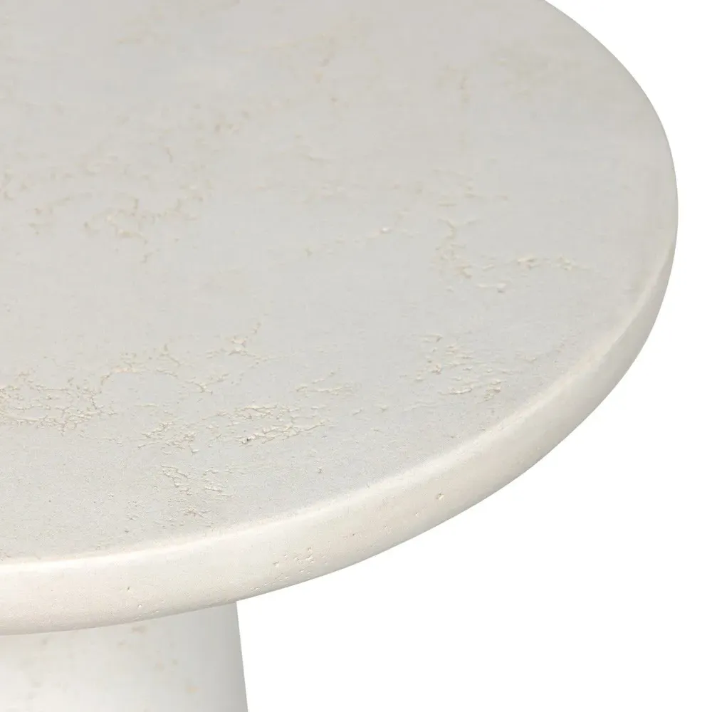 Aurore Round Pedestal End Table - Aged White, Concrete