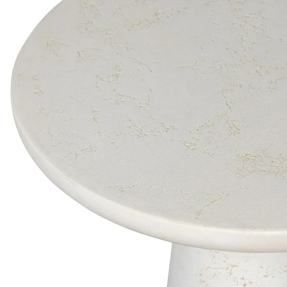Aurore Round Pedestal End Table - Aged White, Concrete