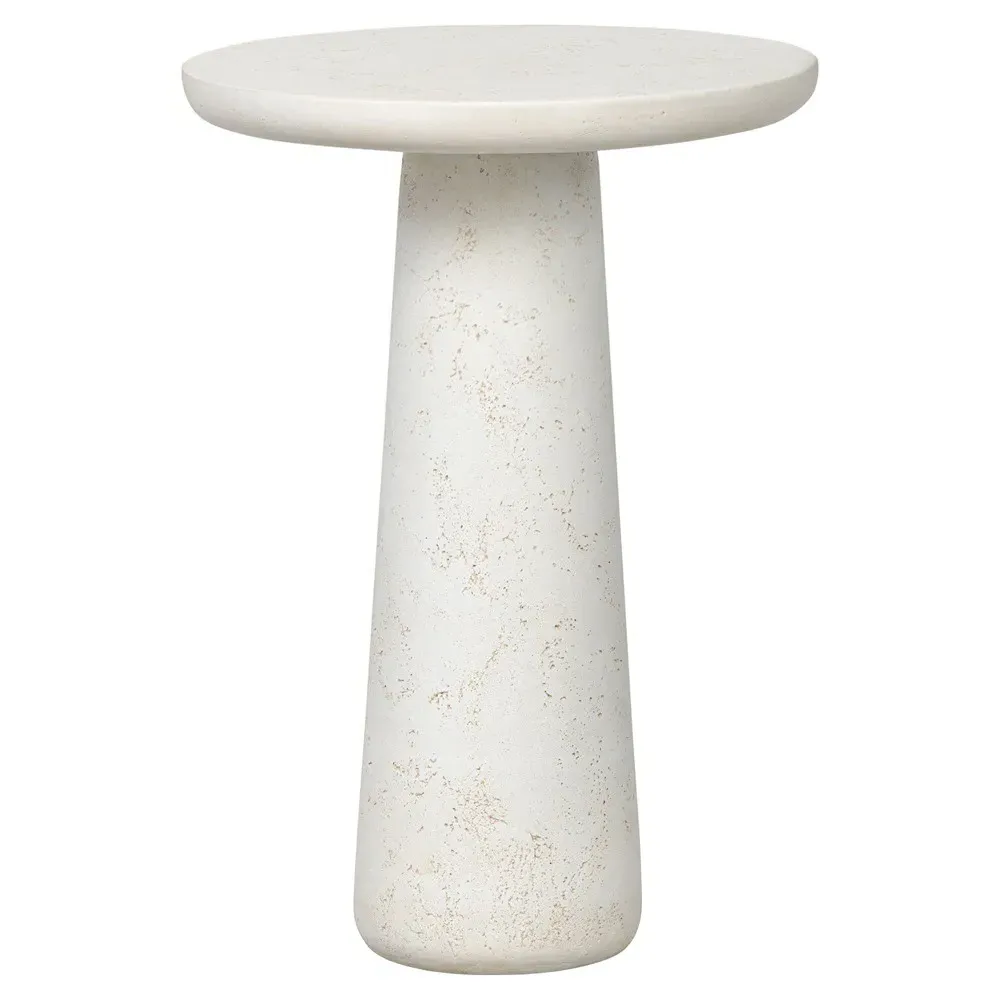 Aurore Round Pedestal End Table - Aged White, Concrete image