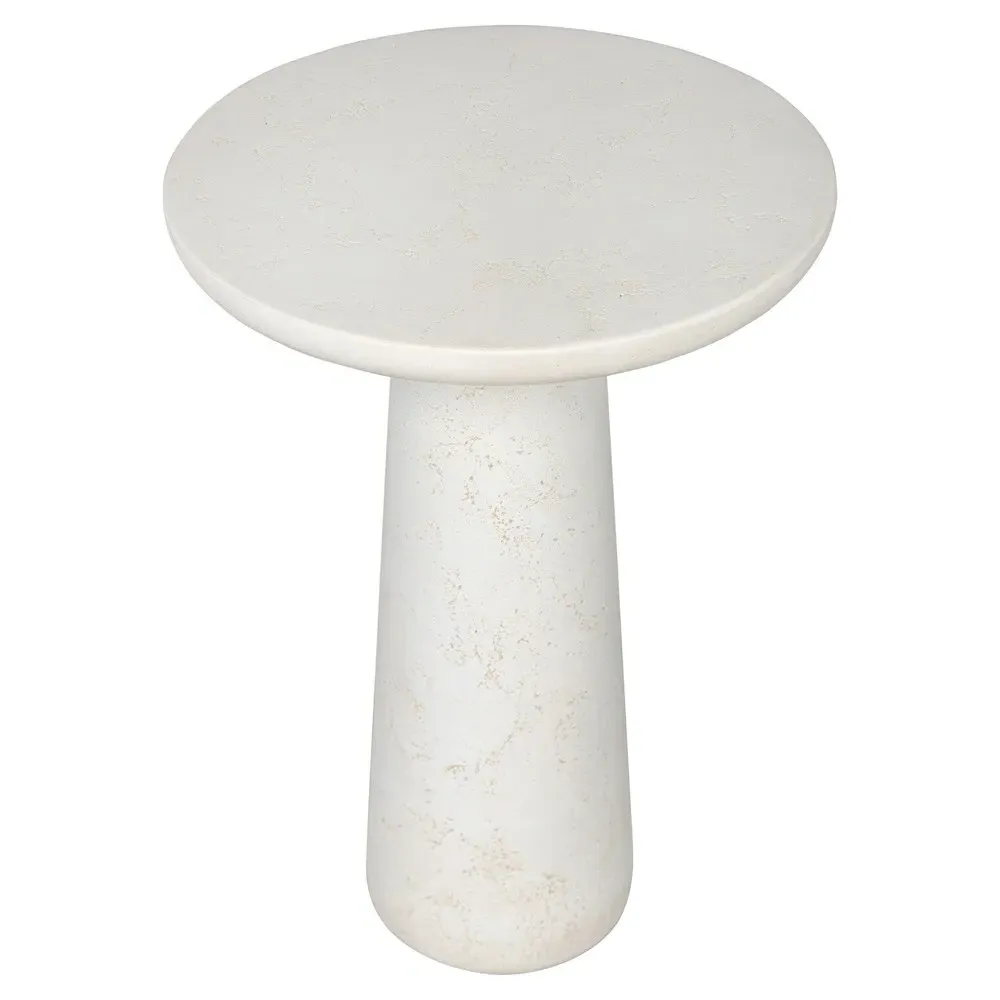 Aurore Round Pedestal End Table - Aged White, Concrete