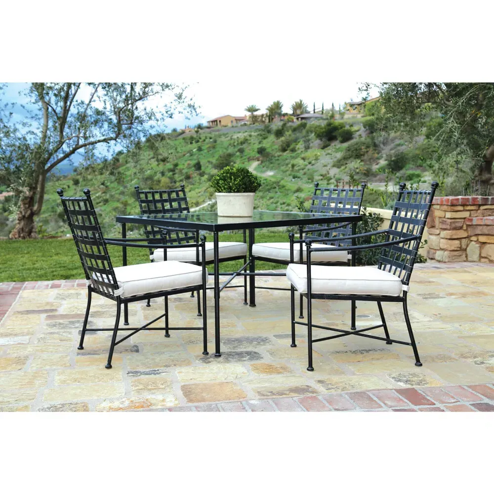 Aurore Square Glass Top Outdoor Dining Table - Black, Metal