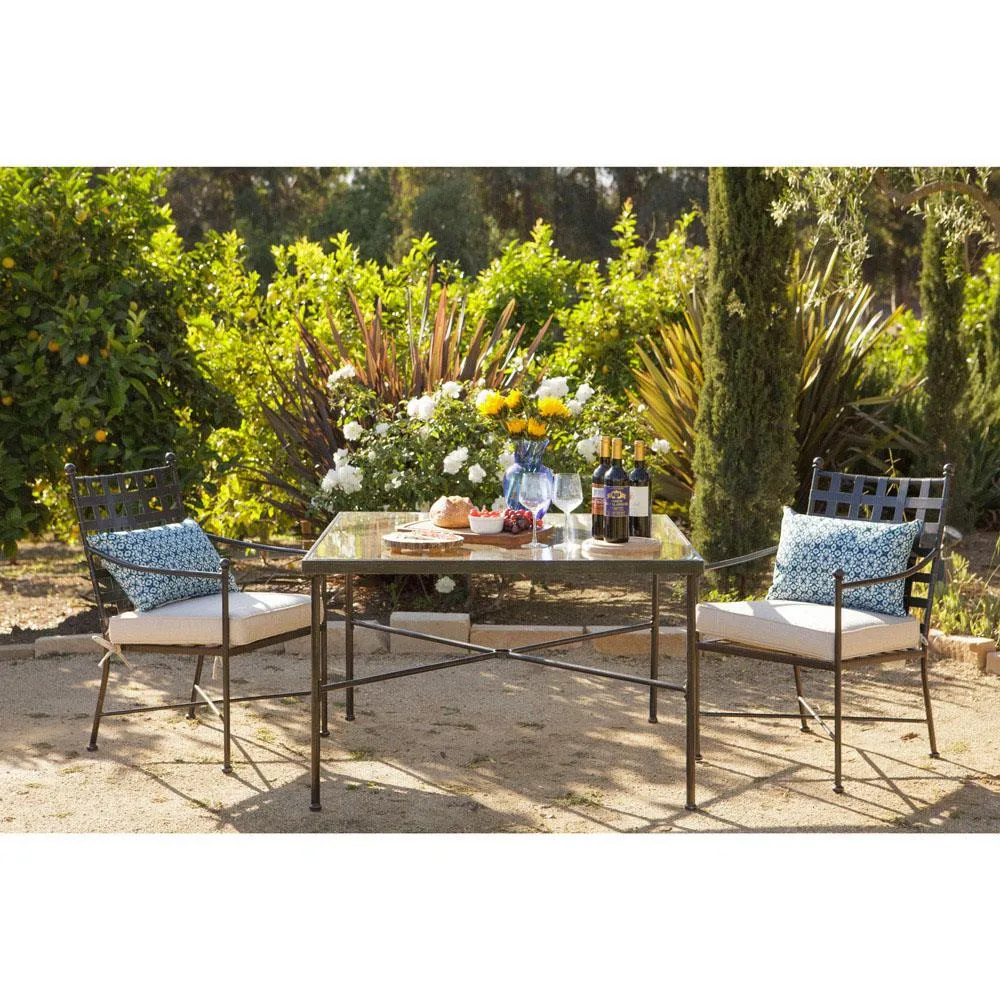 Aurore Square Glass Top Outdoor Dining Table - Black, Metal