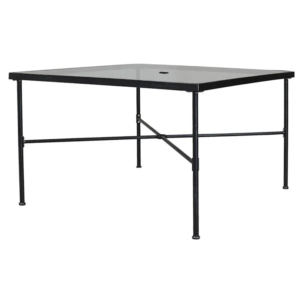 Aurore Square Glass Top Outdoor Dining Table - Black, Metal