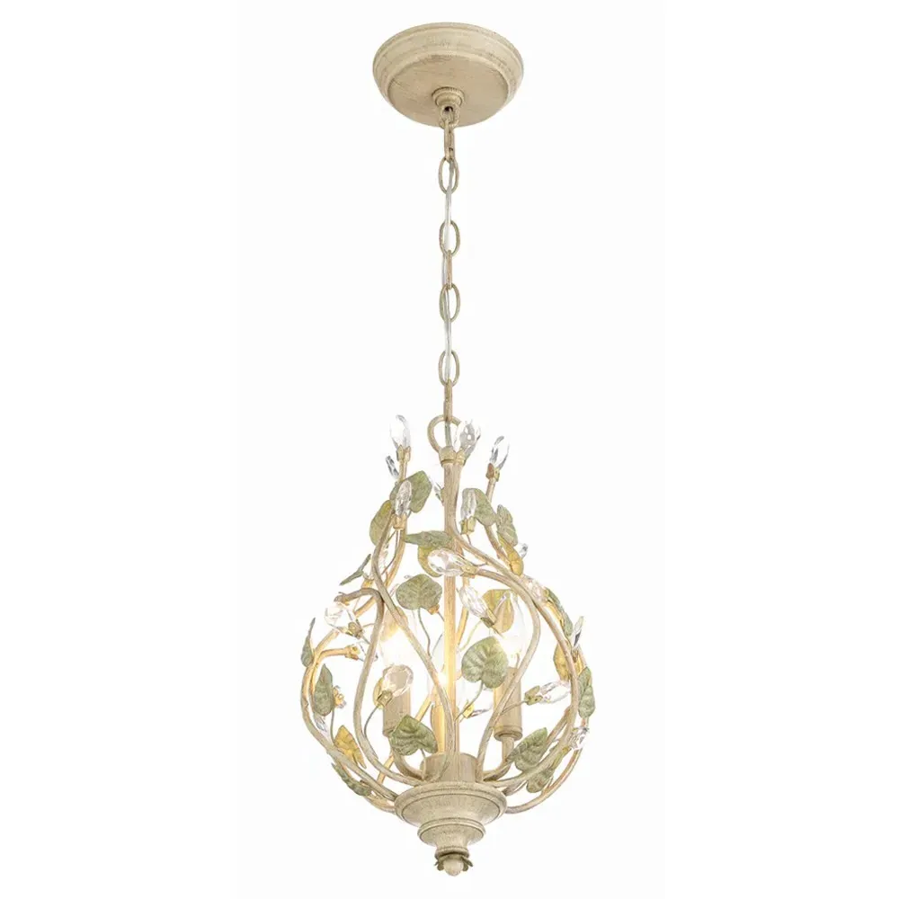 Ava Mini Chandelier with Leaf Crystal - Green