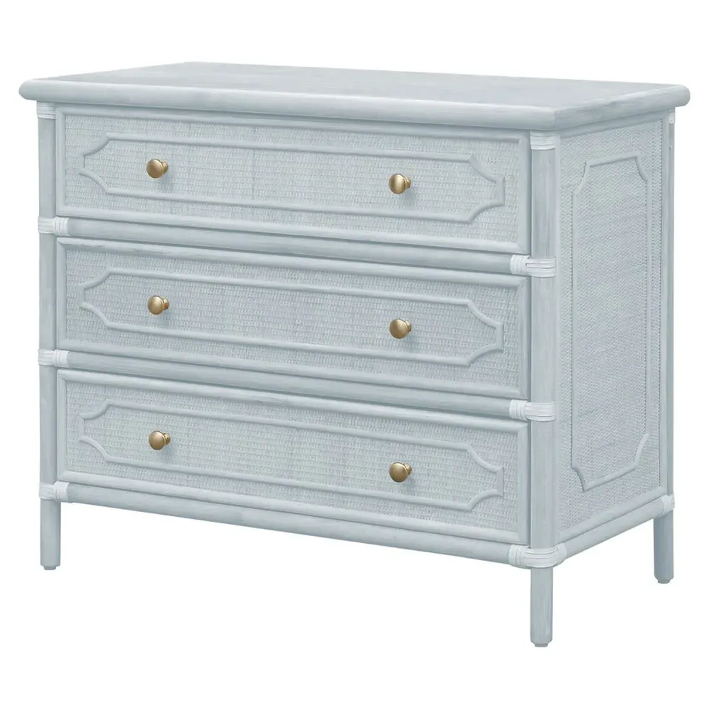 Ava Woven Rattan Chest - Light Blue