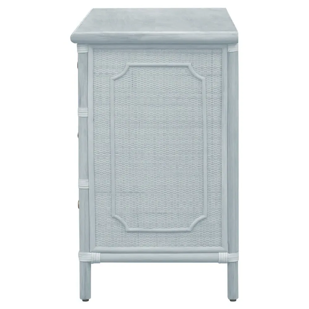 Ava Woven Rattan Chest - Light Blue