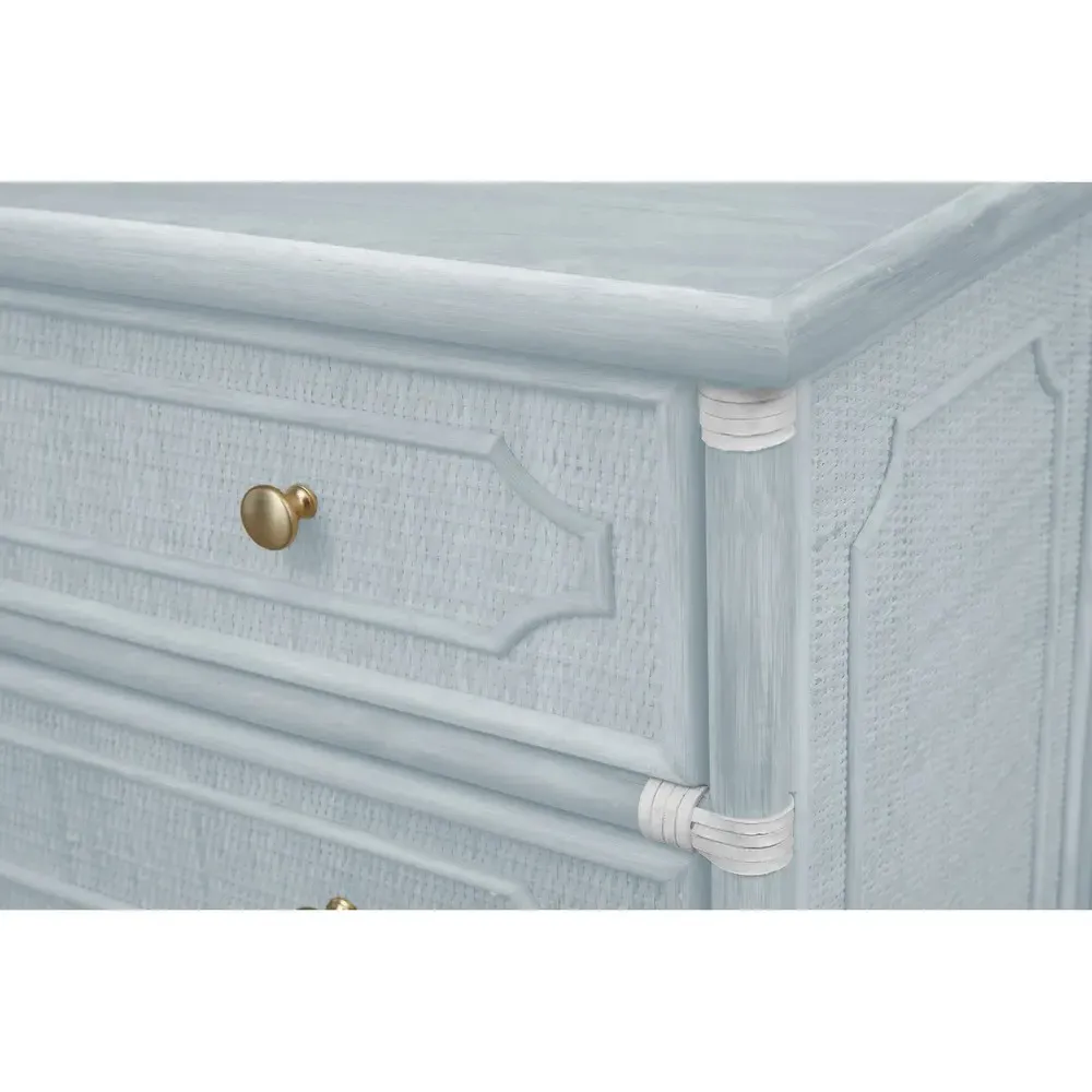 Ava Woven Rattan Chest - Light Blue