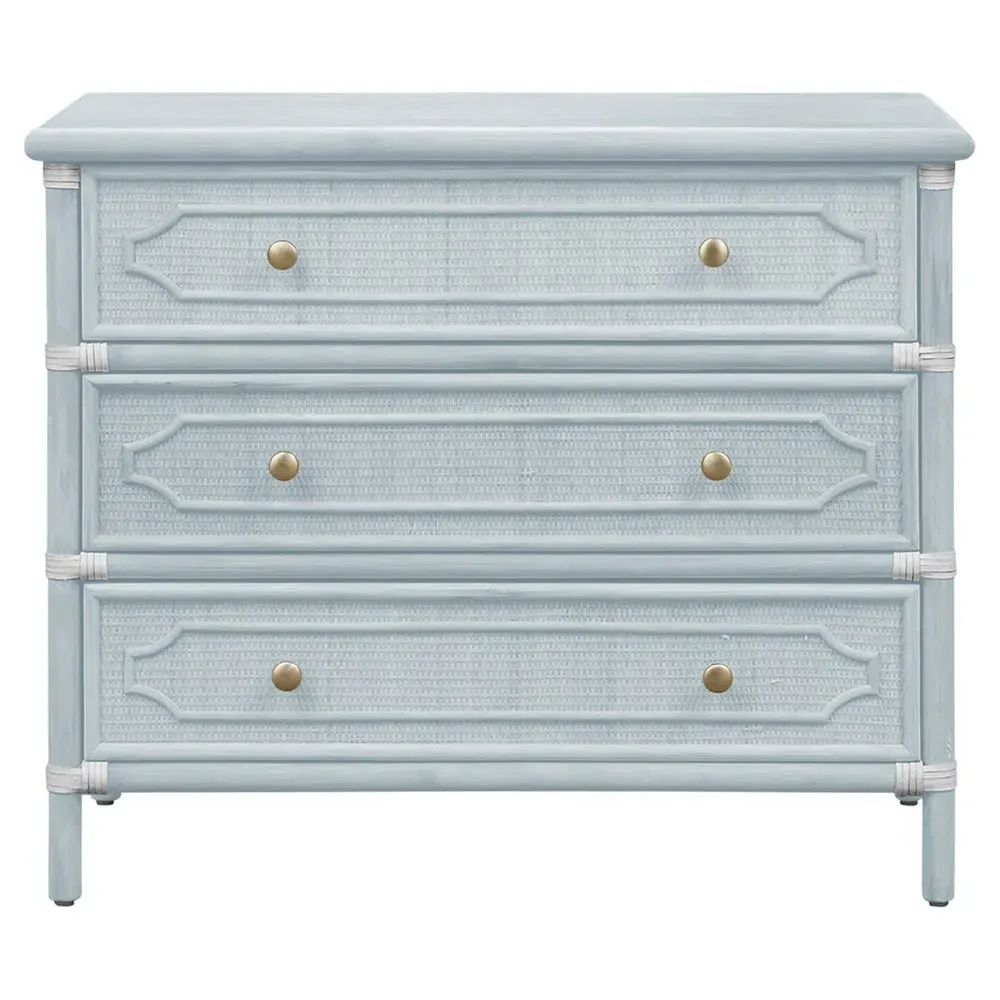 Ava Woven Rattan Chest - Light Blue