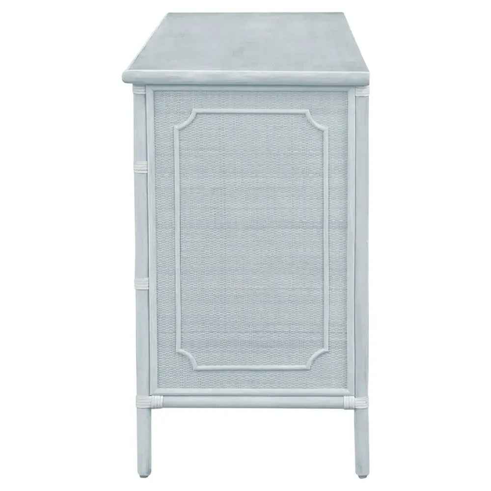 Ava Woven Rattan Long Dresser - Light Blue