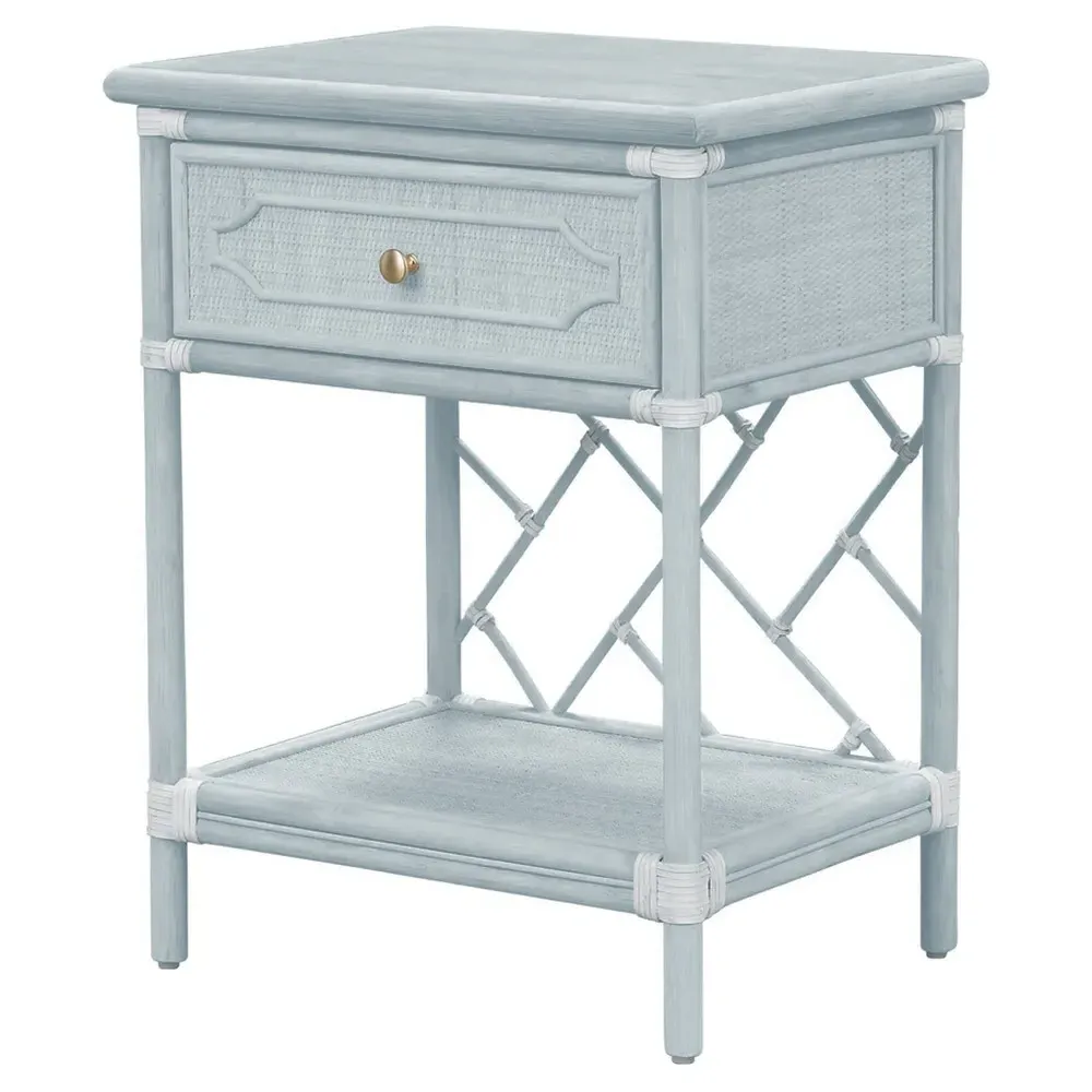 Ava Woven Rattan Nightstand - Light Blue