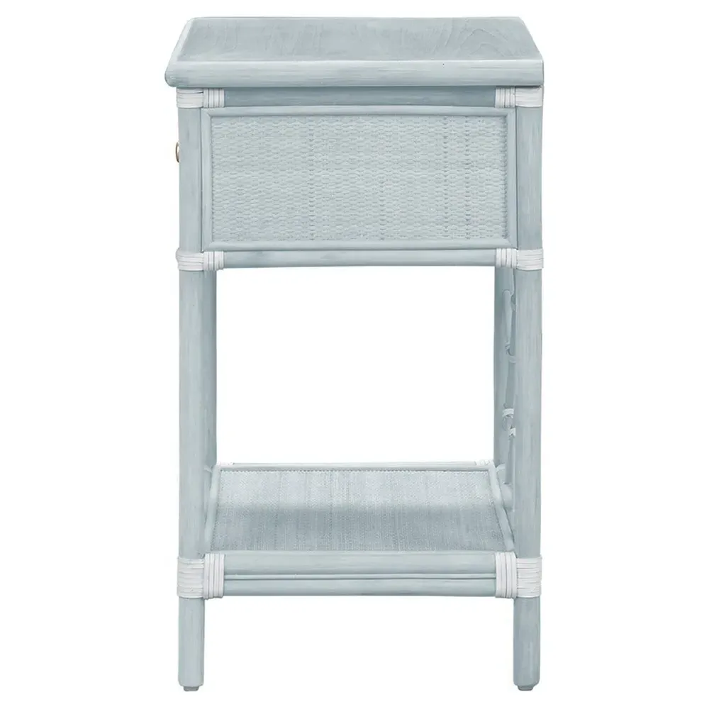 Ava Woven Rattan Nightstand - Light Blue