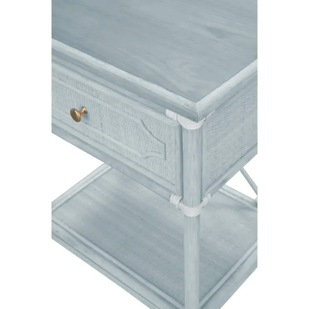 Ava Woven Rattan Nightstand - Light Blue