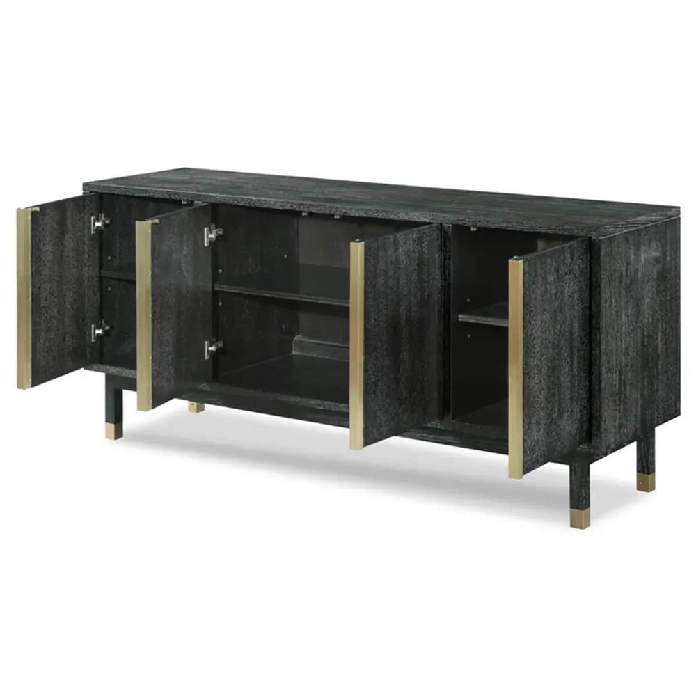 Avalon 4 Door Media Cabinet - Black, Oak