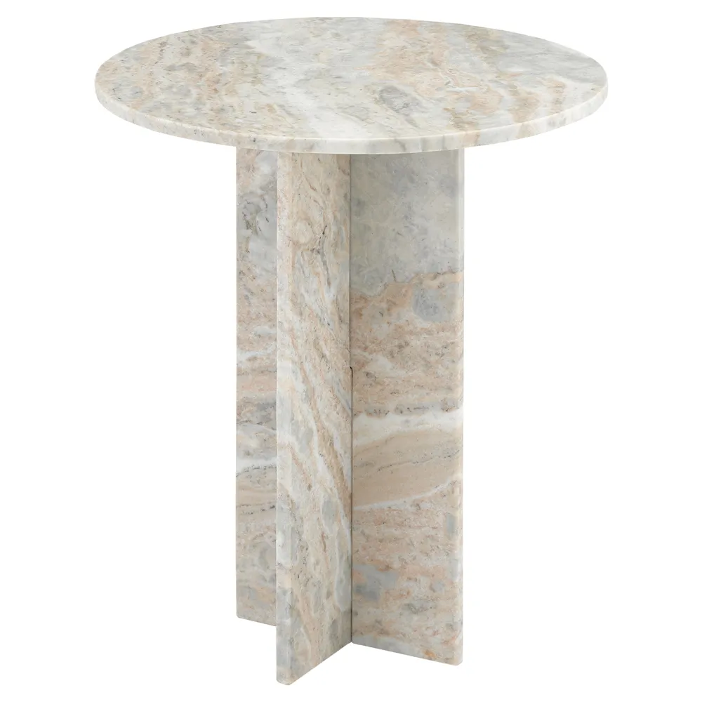 Avelina Round Pedestal Side Table - Natural, Marble