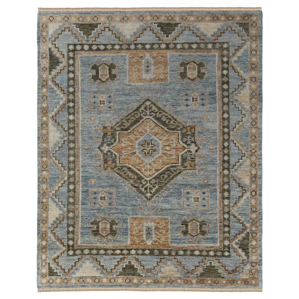 Avery Medallion Hand Knotted Rug - Blue, Wool
