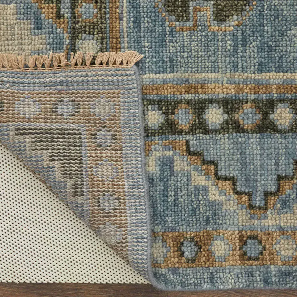 Avery Medallion Hand Knotted Rug Sample - Blue, Wool