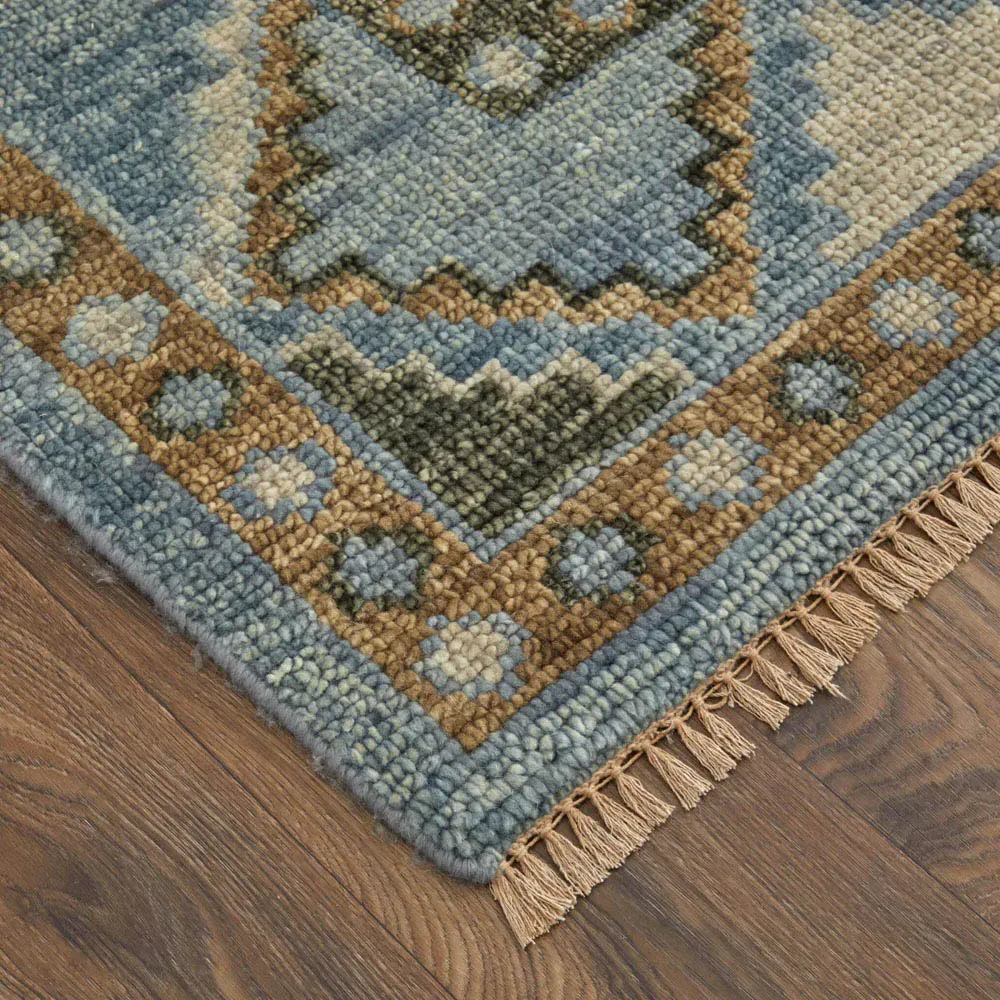 Avery Medallion Hand Knotted Rug Sample - Blue, Wool