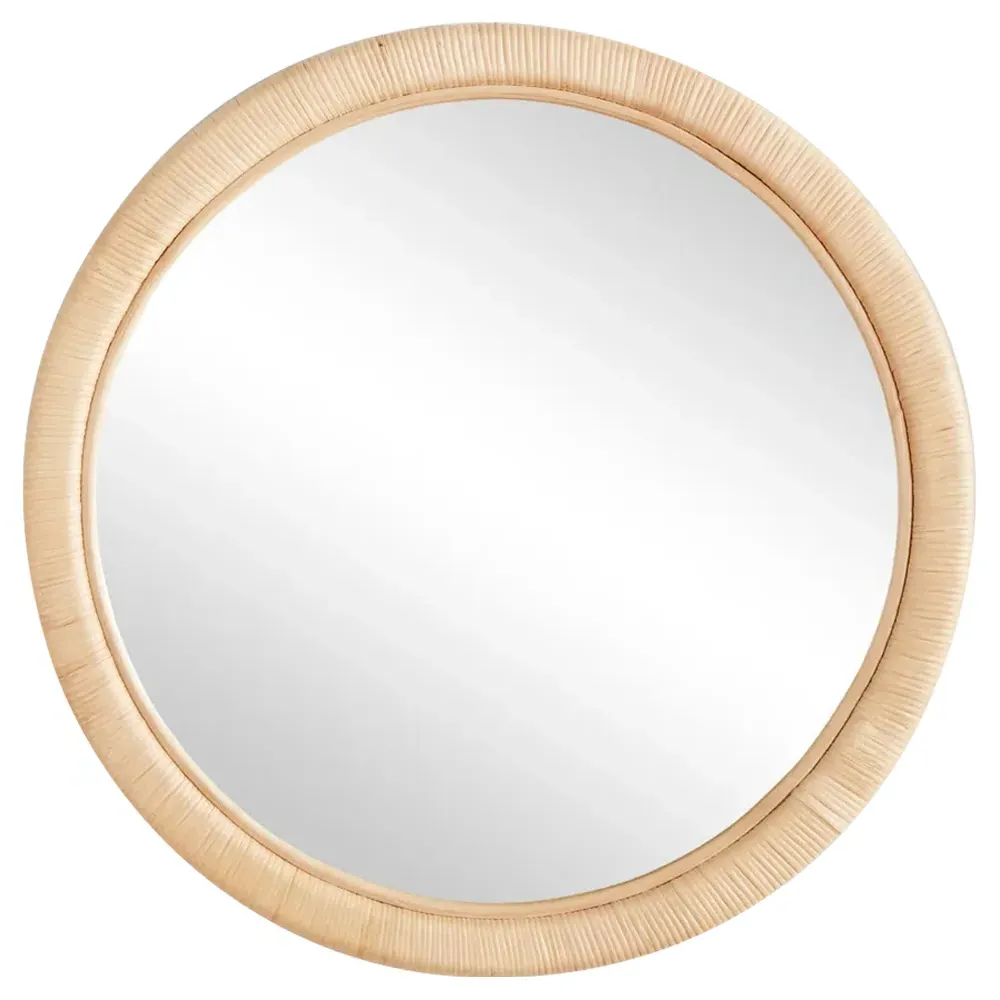 Avery Small Round Wall Mirror - Natural, Rattan