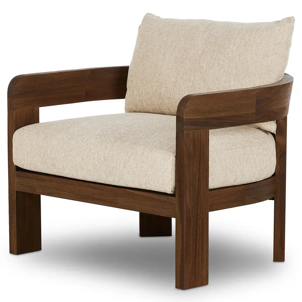 Aviel Barrel Arm Chair - Beige, Teak