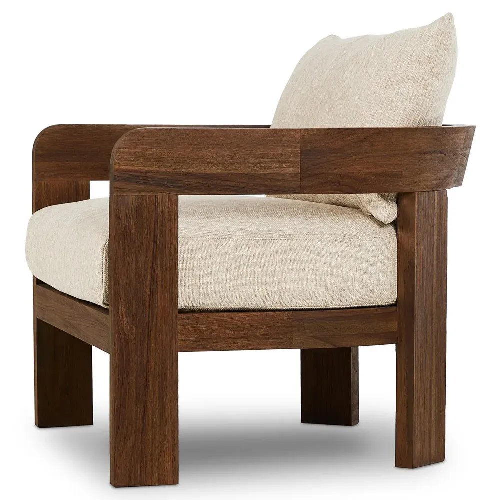 Aviel Barrel Arm Chair - Beige, Teak