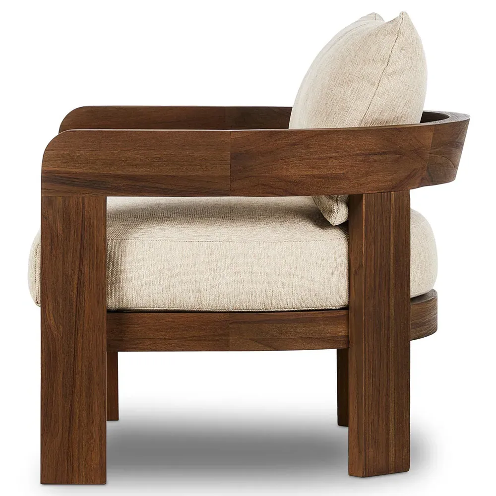 Aviel Barrel Arm Chair - Beige, Teak
