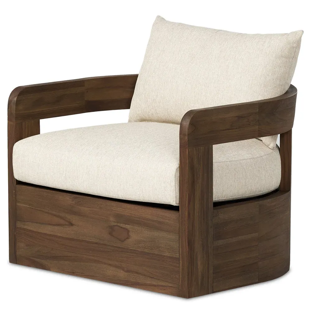 Aviel Swivel Chair - Beige, Teak