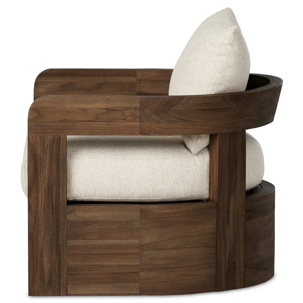 Aviel Swivel Chair - Beige, Teak