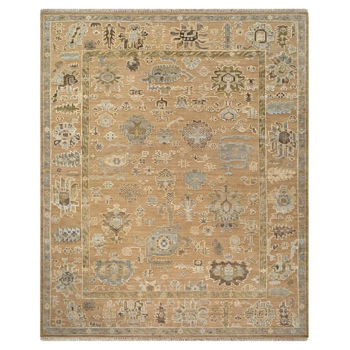 Avienne Oushak Patterned Hand Knotted Rug Sample - Tan, Wool image