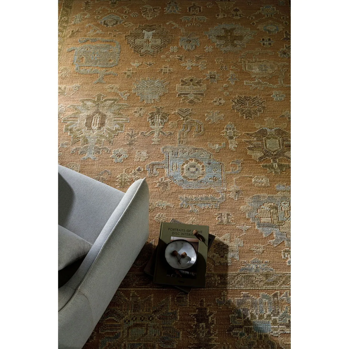 Avienne Oushak Patterned Hand Knotted Rug - Tan, Wool