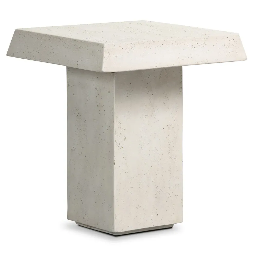 Avila Square Outdoor End Table - White, Concrete