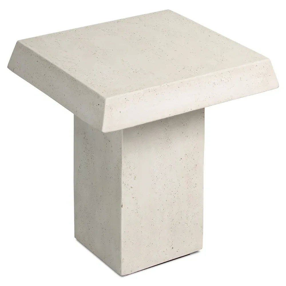 Avila Square Outdoor End Table - White, Concrete