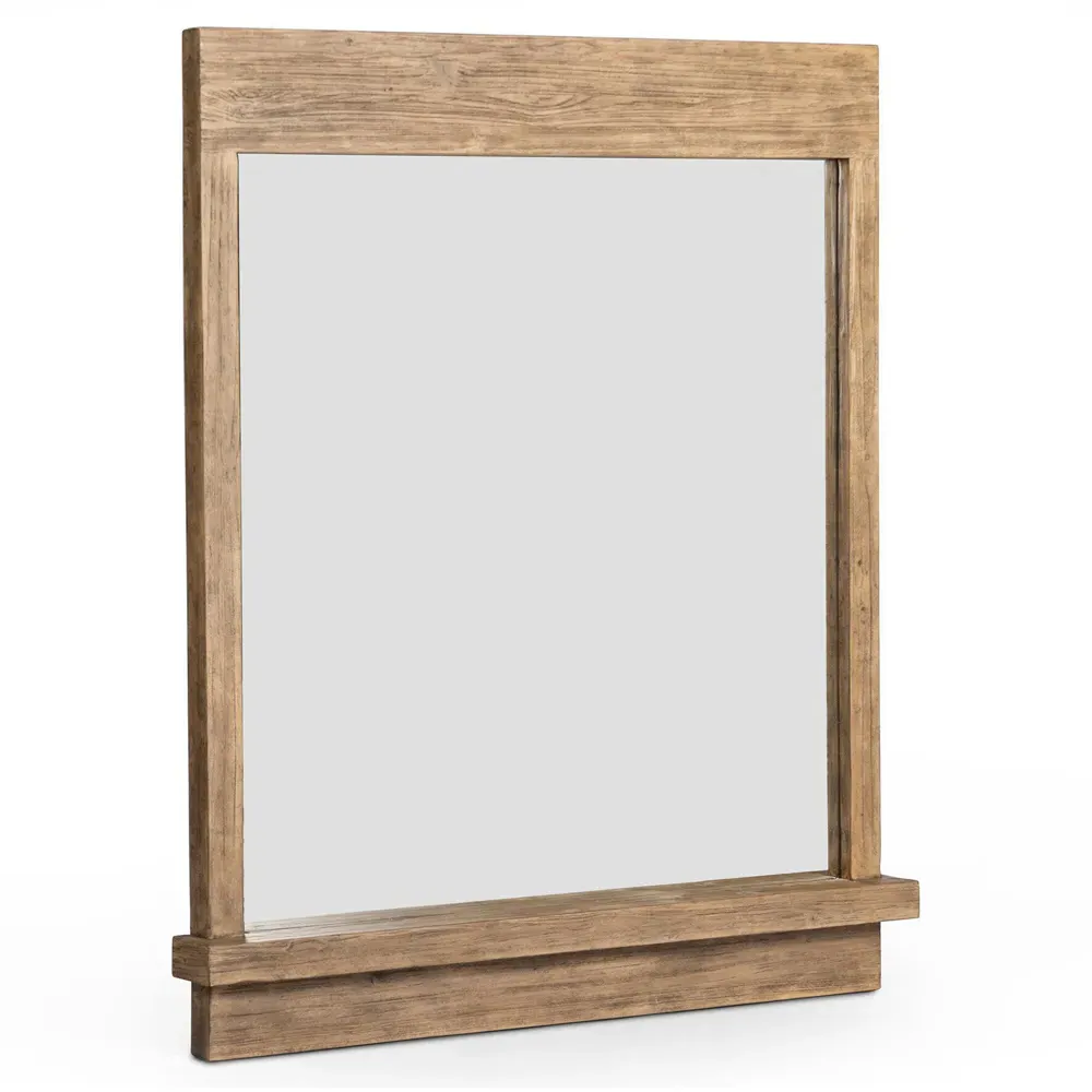 Avo Rectangular Wall Mirror with Ledge - Light Brown, Pine