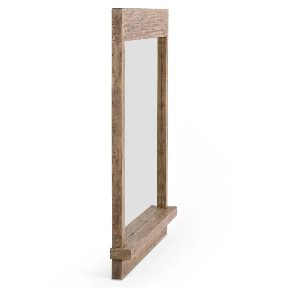 Avo Rectangular Wall Mirror with Ledge - Light Brown, Pine