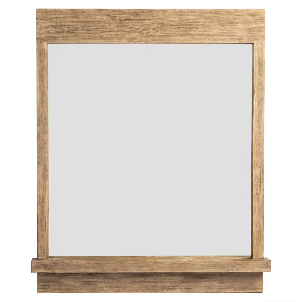 Avo Rectangular Wall Mirror with Ledge - Light Brown, Pine image