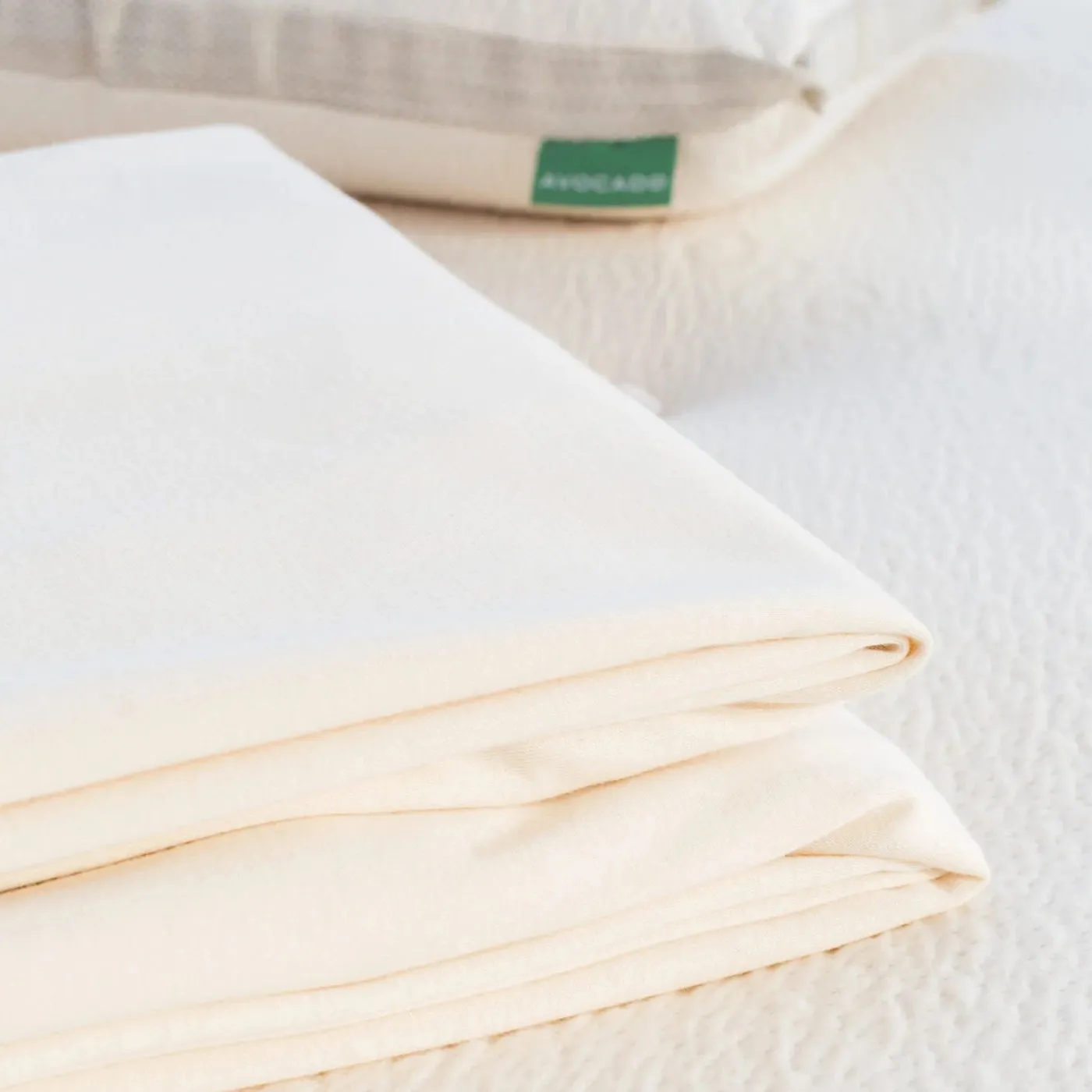 Avocado Cream Cal King Mattress Protector - Ivory, Organic Cotton
