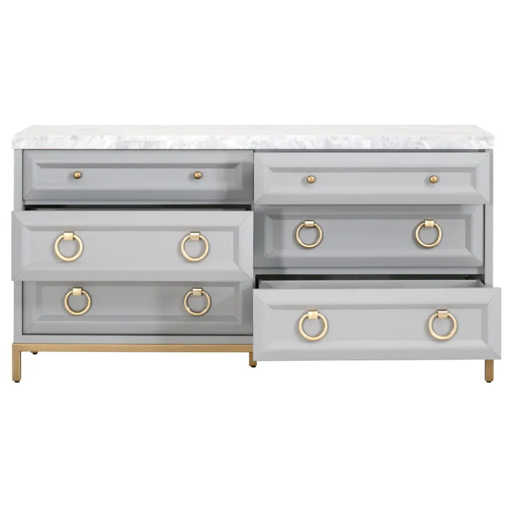 Avril 6 Drawer Double Dresser - Grey, Marble