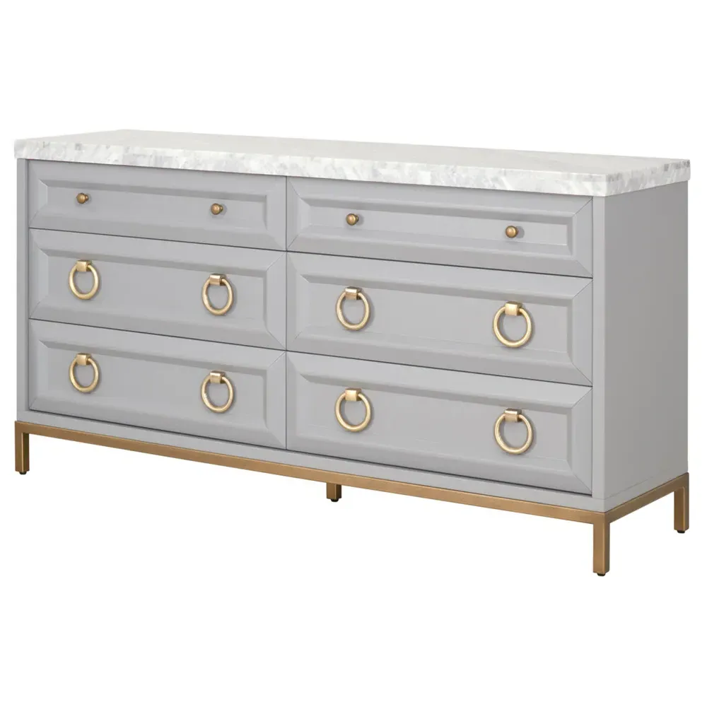 Avril 6 Drawer Double Dresser - Grey, Marble