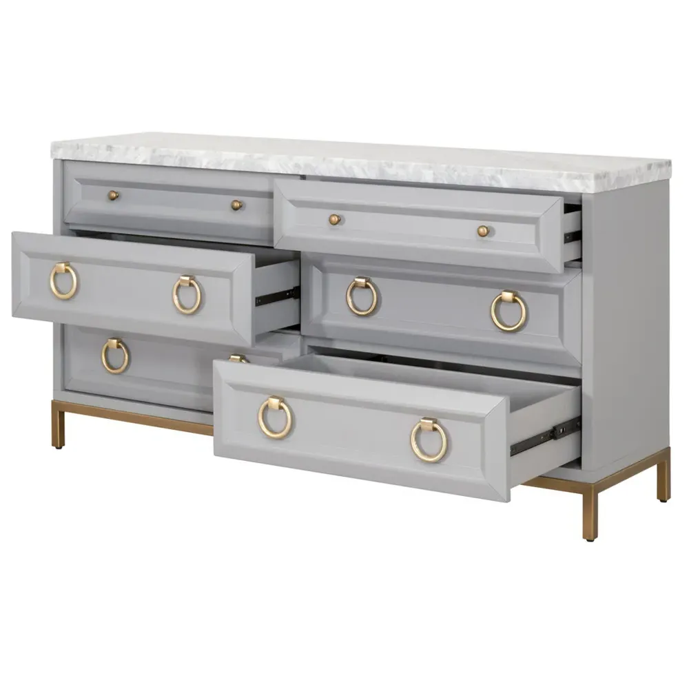 Avril 6 Drawer Double Dresser - Grey, Marble